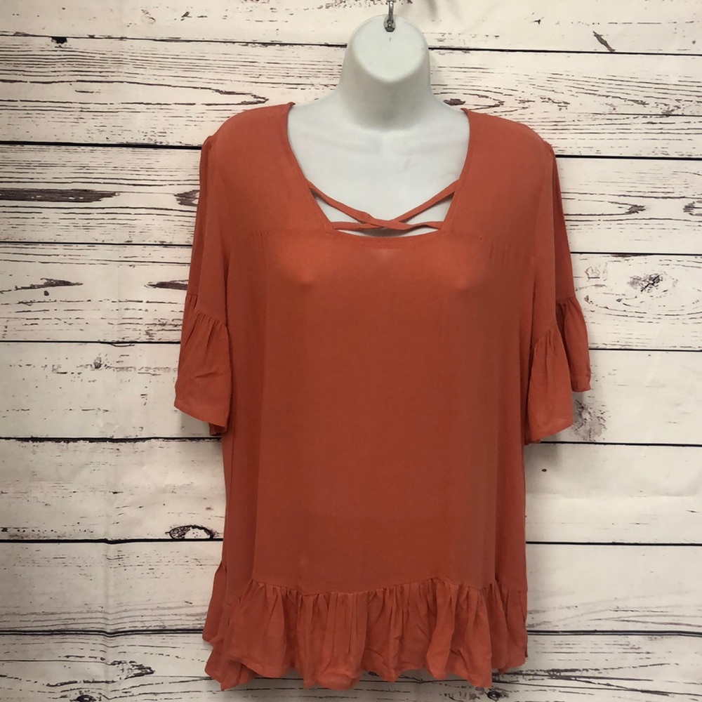 RETHM coral Ginger rust ruffle‎ blouse